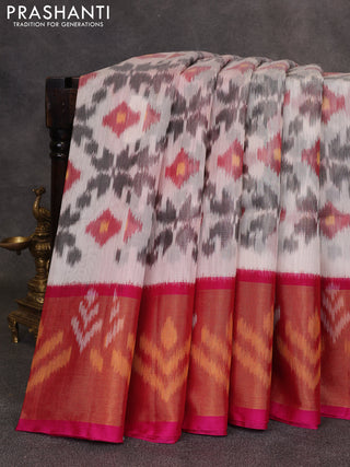 Off White & Pink Ikat Silk Cotton Saree