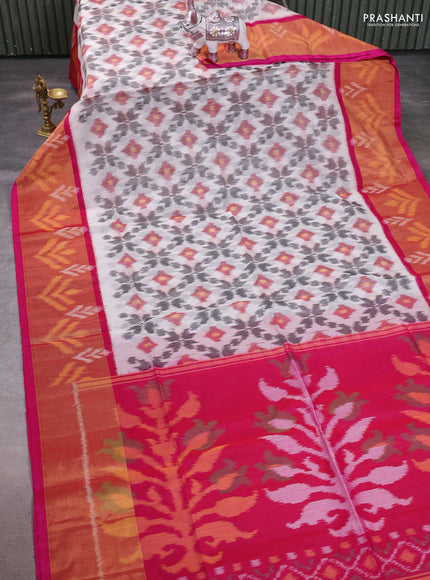 Off White & Pink Ikat Silk Cotton Saree