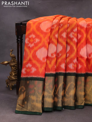 Orange & Green Ikat Silk Cotton Saree