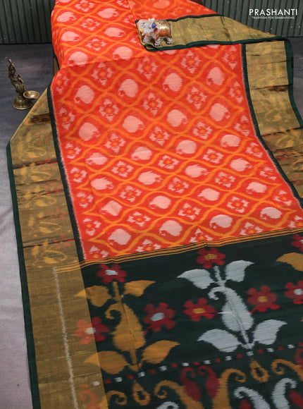 Orange & Green Ikat Silk Cotton Saree