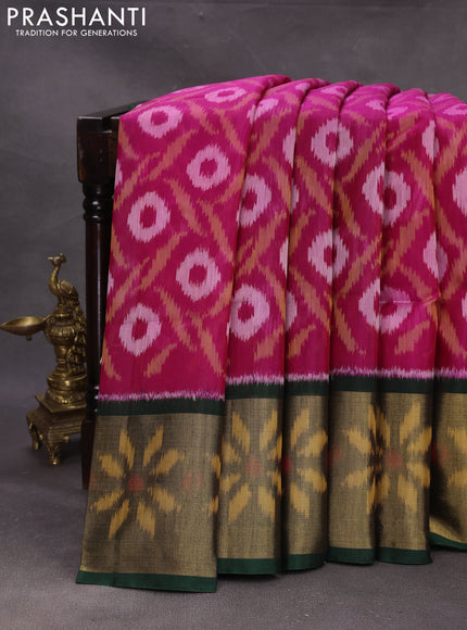 Pink & Green Ikat Silk Cotton Saree