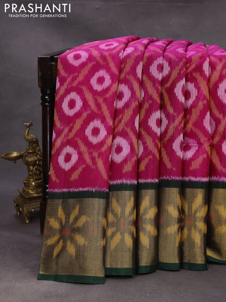 Pink & Green Ikat Silk Cotton Saree