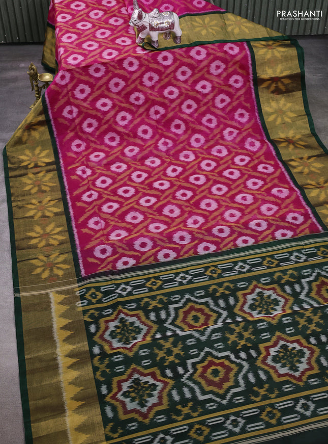 Pink & Green Ikat Silk Cotton Saree
