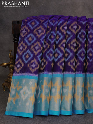 Violet & Cs Blue Ikat Silk Cotton Saree