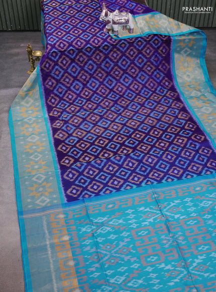 Violet & Cs Blue Ikat Silk Cotton Saree