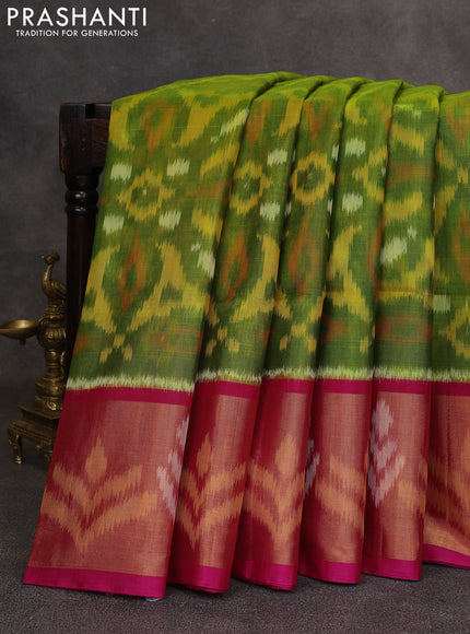 Green & Pink Ikat Silk Cotton Saree