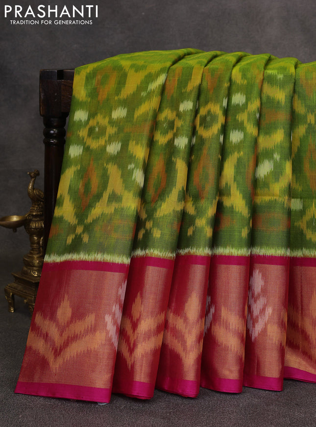 Green & Pink Ikat Silk Cotton Saree