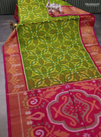 Green & Pink Ikat Silk Cotton Saree