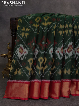 Green & Red Ikat Silk Cotton Saree