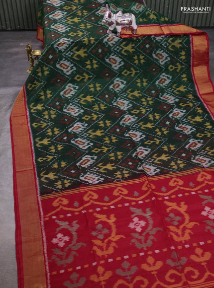 Green & Red Ikat Silk Cotton Saree