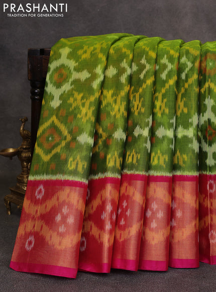 Green & Pink Ikat Silk Cotton Saree