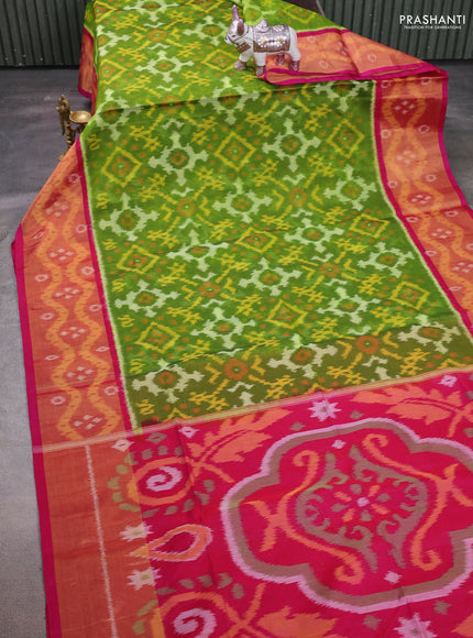 Green & Pink Ikat Silk Cotton Saree