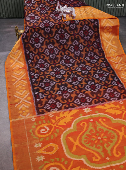 Coffee Brown & Mustard Yellow Ikat Silk Cotton Saree