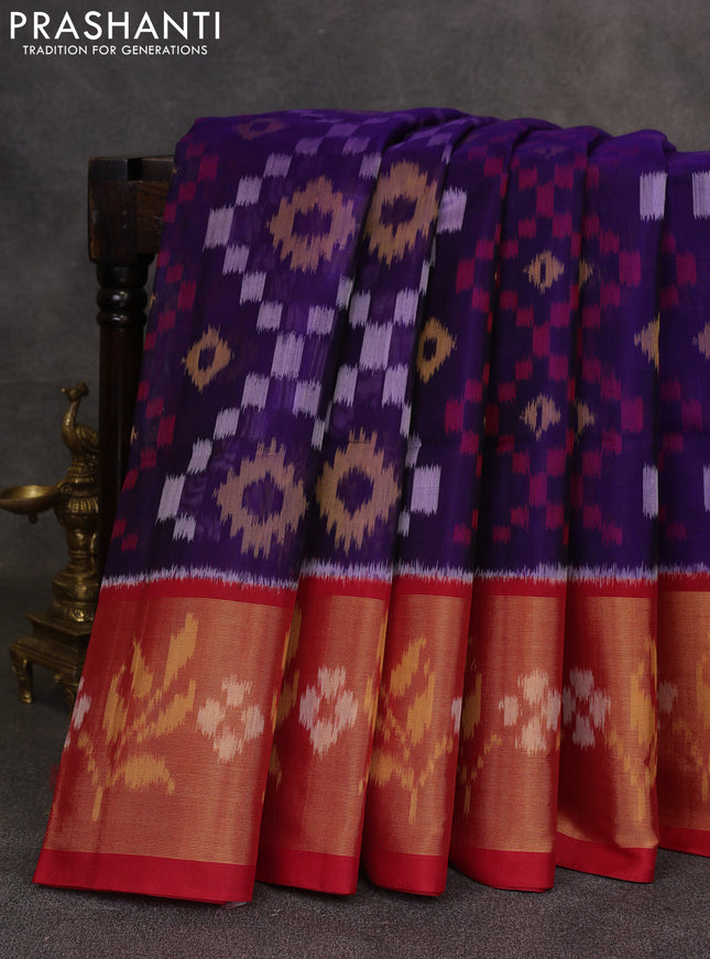 Violet & Red Ikat Silk Cotton Saree