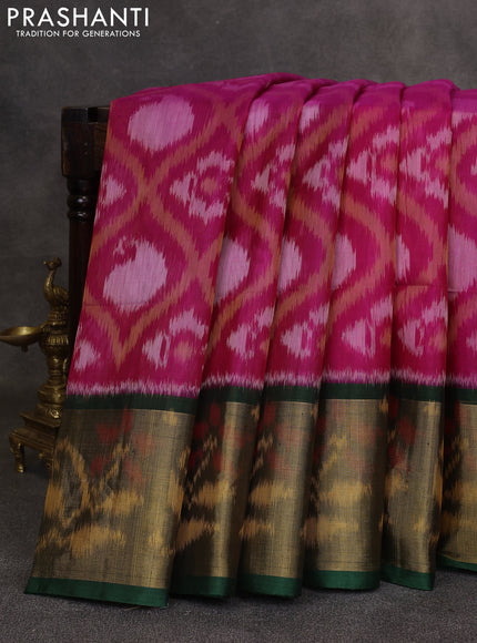 Pink & Green Ikat Silk Cotton Saree