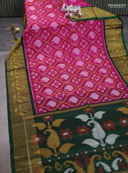 Pink & Green Ikat Silk Cotton Saree
