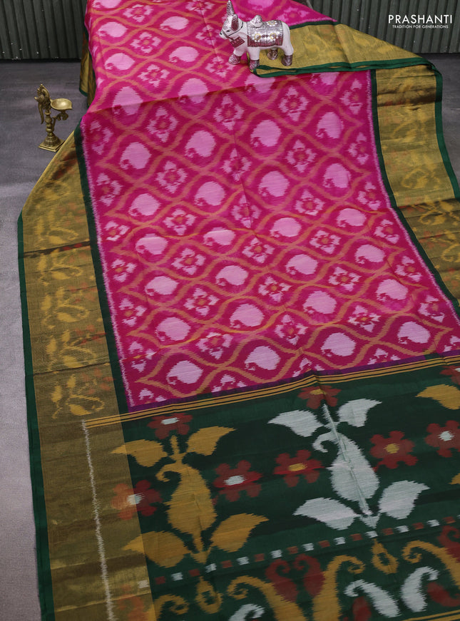 Pink & Green Ikat Silk Cotton Saree