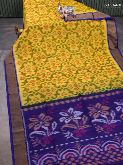 Pale Yellow & Blue Ikat Silk Cotton Saree