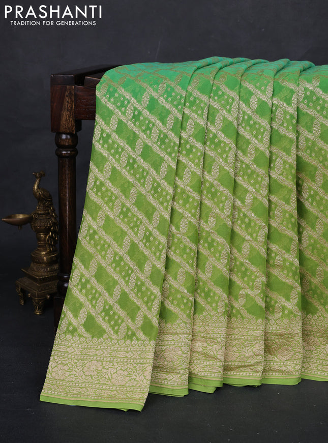 Teal & Lime Green Ombre Banarasi Georgette Saree