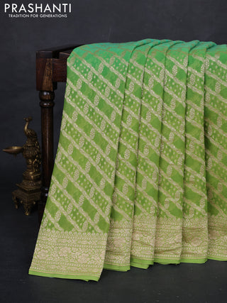Teal & Lime Green Ombre Banarasi Georgette Saree