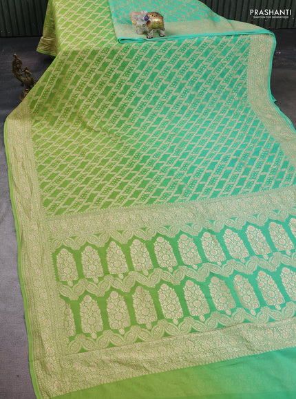 Teal & Lime Green Ombre Banarasi Georgette Saree