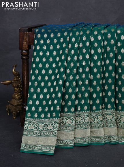 Peacock Blue & Green Ombre Banarasi Georgette Saree