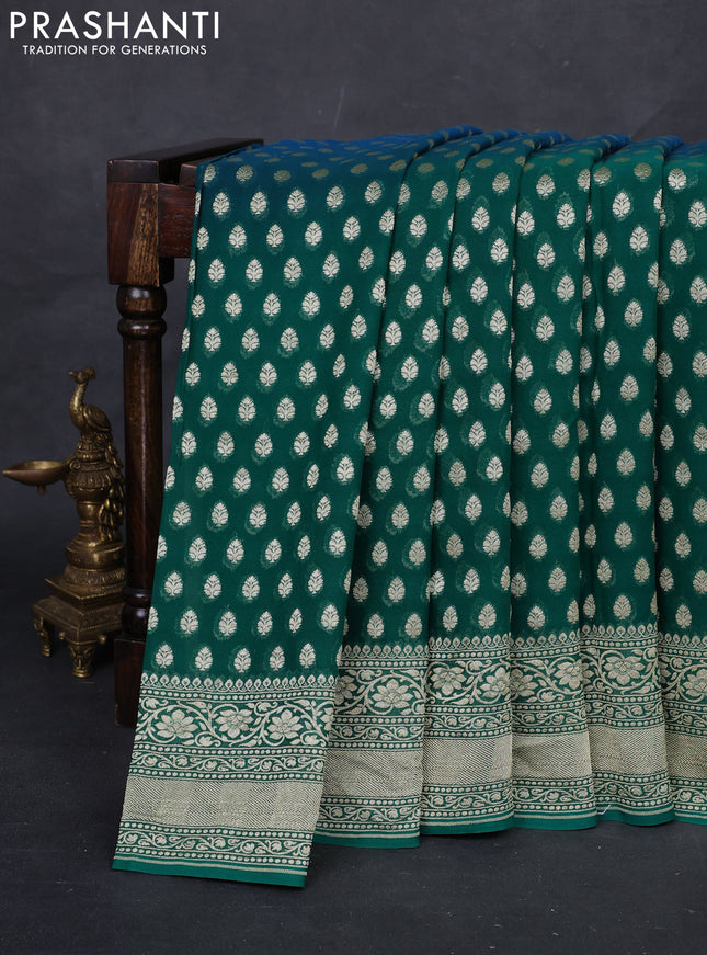 Peacock Blue & Green Ombre Banarasi Georgette Saree