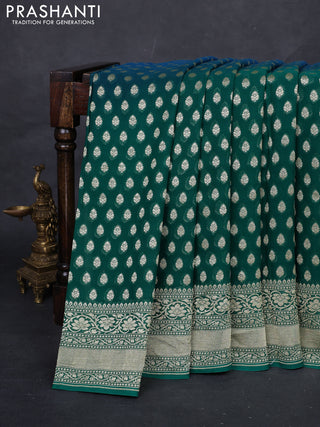 Peacock Blue & Green Ombre Banarasi Georgette Saree