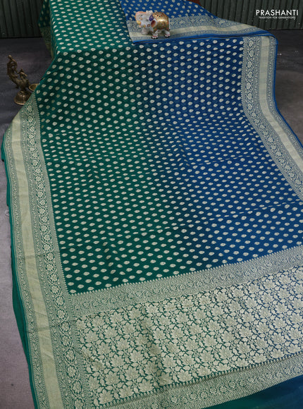 Peacock Blue & Green Ombre Banarasi Georgette Saree