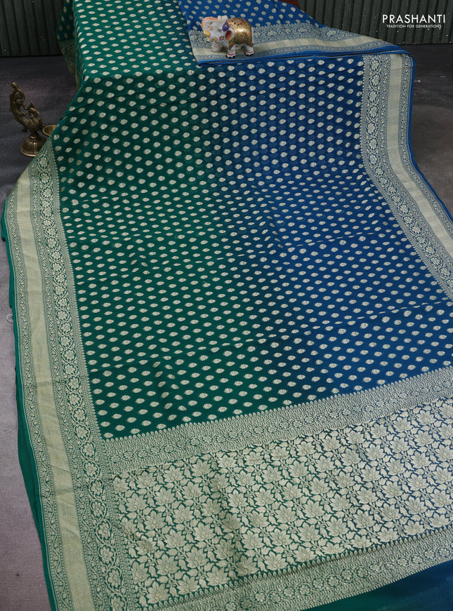 Peacock Blue & Green Ombre Banarasi Georgette Saree