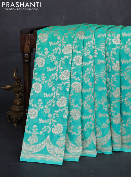 Teal Green & Teal Blue Ombre Banarasi Georgette Saree