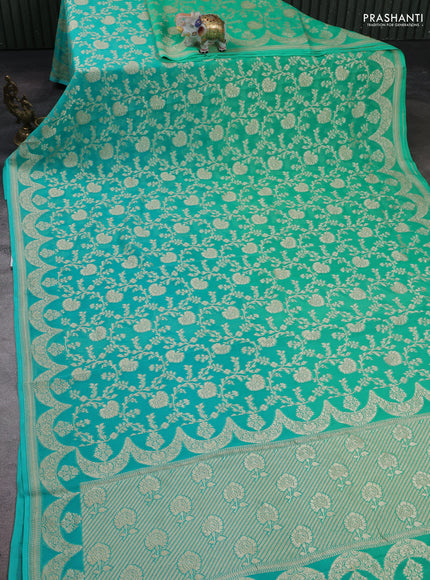 Teal Green & Teal Blue Ombre Banarasi Georgette Saree