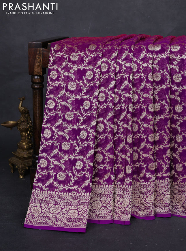 Magenta & Purple Ombre Banarasi Georgette Saree