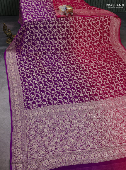 Magenta & Purple Ombre Banarasi Georgette Saree