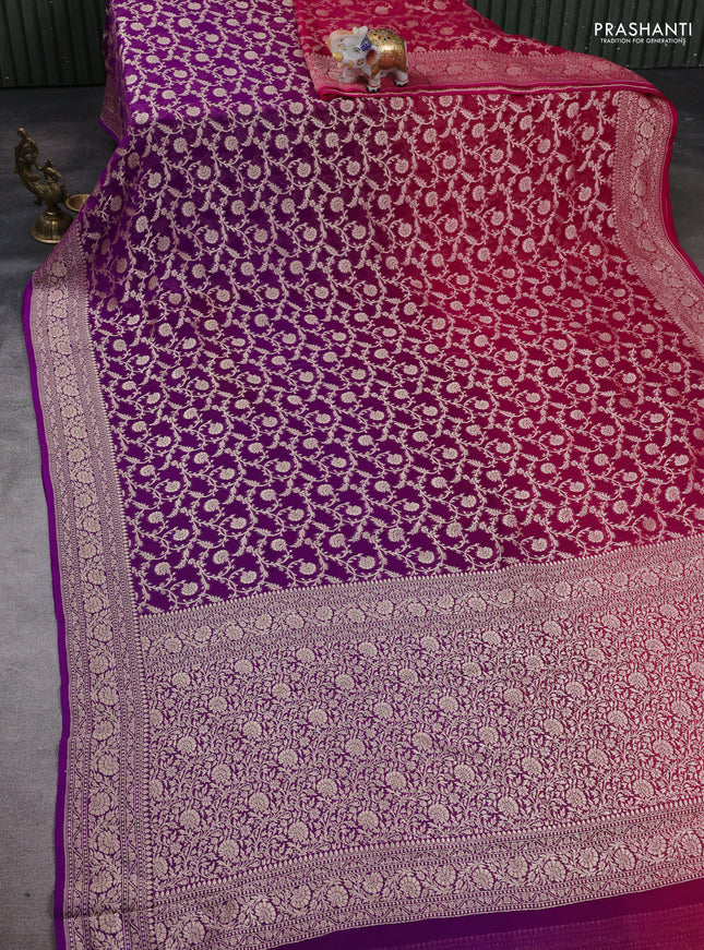 Magenta & Purple Ombre Banarasi Georgette Saree