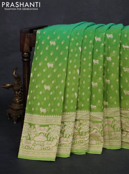 Teal & Light Green Ombre Banarasi Georgette Saree