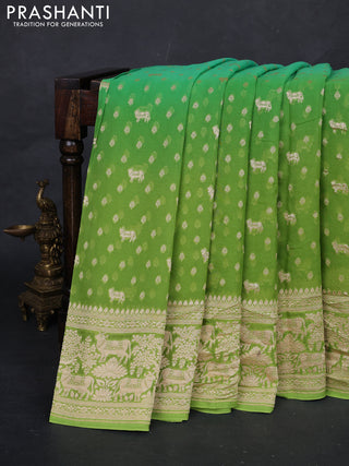 Teal & Light Green Ombre Banarasi Georgette Saree
