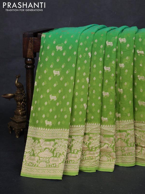 Teal & Light Green Ombre Banarasi Georgette Saree
