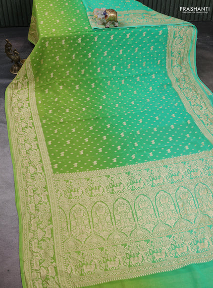 Teal & Light Green Ombre Banarasi Georgette Saree