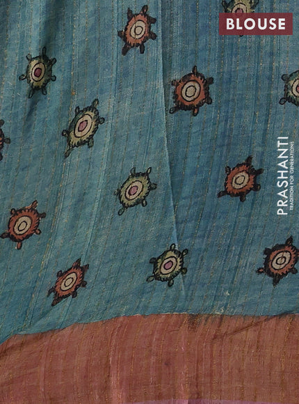 Yellow & Pastel Pink Pure Tussar Silk - Pen Kalamkari Prints