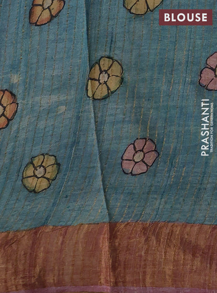 Elaichi Green & Mauve Pink Pure Tussar Silk - Pen Kalamkari Prints