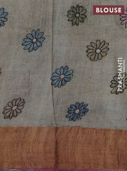 Grey & Mauve Pink Pure Tussar Silk - Pen Kalamkari Prints
