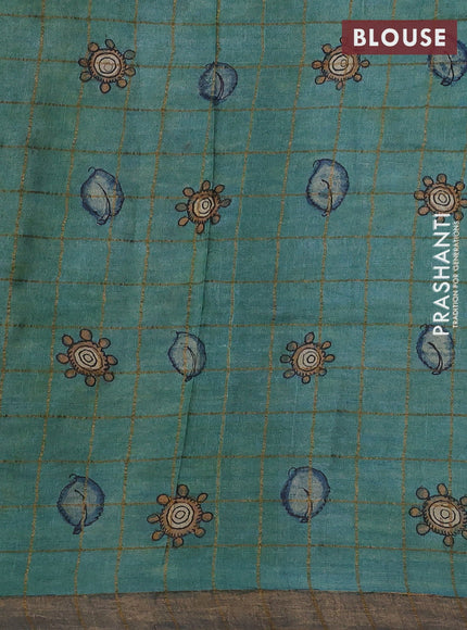 Sandal & Grey Pure Tussar Silk - Pen Kalamkari Prints