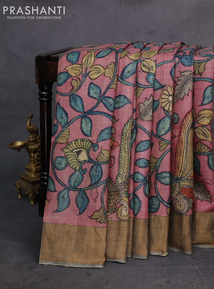 Mauve Pink Pure Tussar Silk - Pen Kalamkari Prints