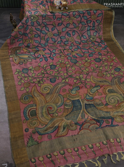 Mauve Pink Pure Tussar Silk - Pen Kalamkari Prints