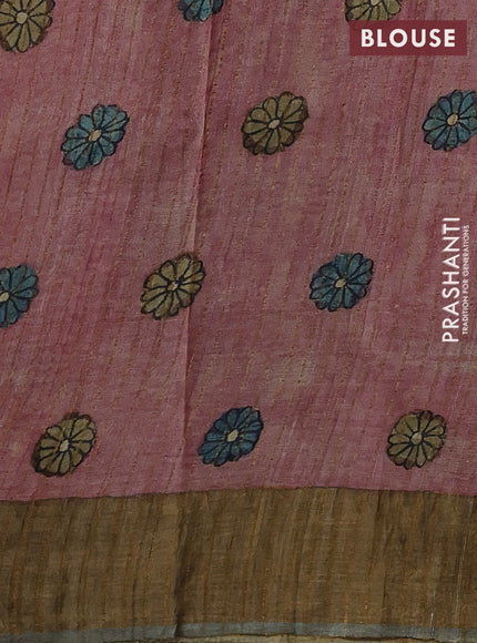 Mauve Pink Pure Tussar Silk - Pen Kalamkari Prints