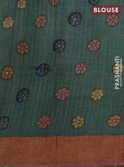 Beige & Mauve Pink Pure Tussar Silk - Pen Kalamkari Prints