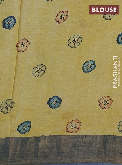 Yellow & Blue Pure Tussar Silk - Pen Kalamkari Prints