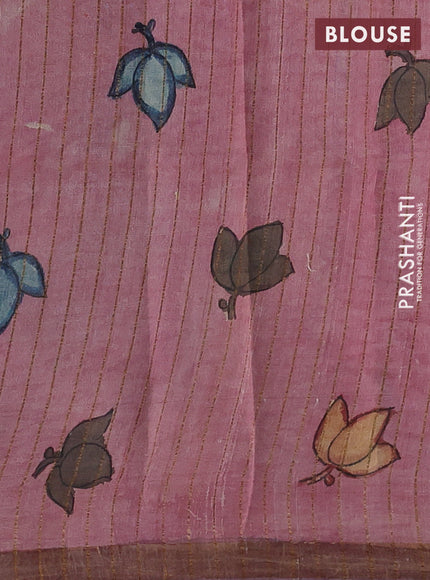 Grey & Mauve Pink Pure Tussar Silk - Pen Kalamkari Prints