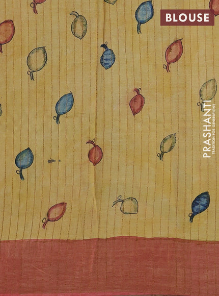 Yellow Pure Tussar Silk - Pen Kalamkari Prints